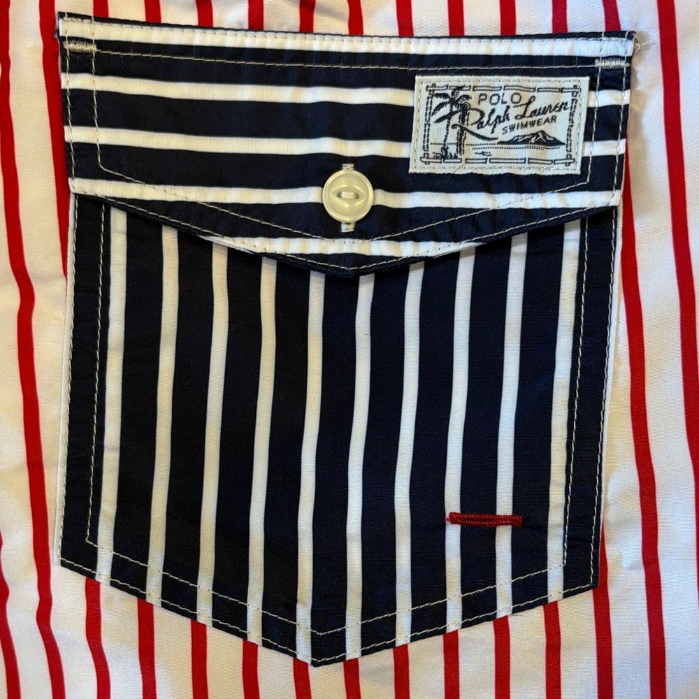Polo Ralph Lauren Red and Black Striped Swim Trunks - Picture 5 of 6